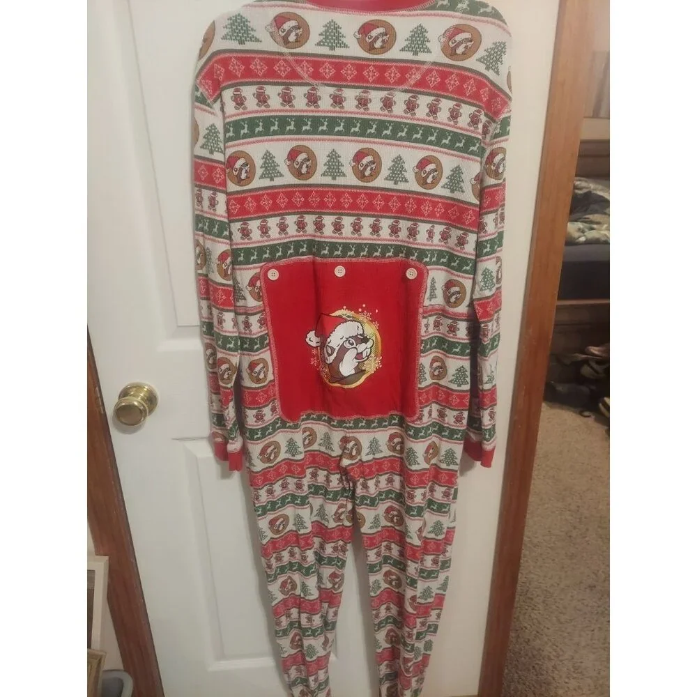 Buc-ees Adult‎ 2X Christmas Pajamas PJ Waffle Knit Zip One Piece Santa Beaver